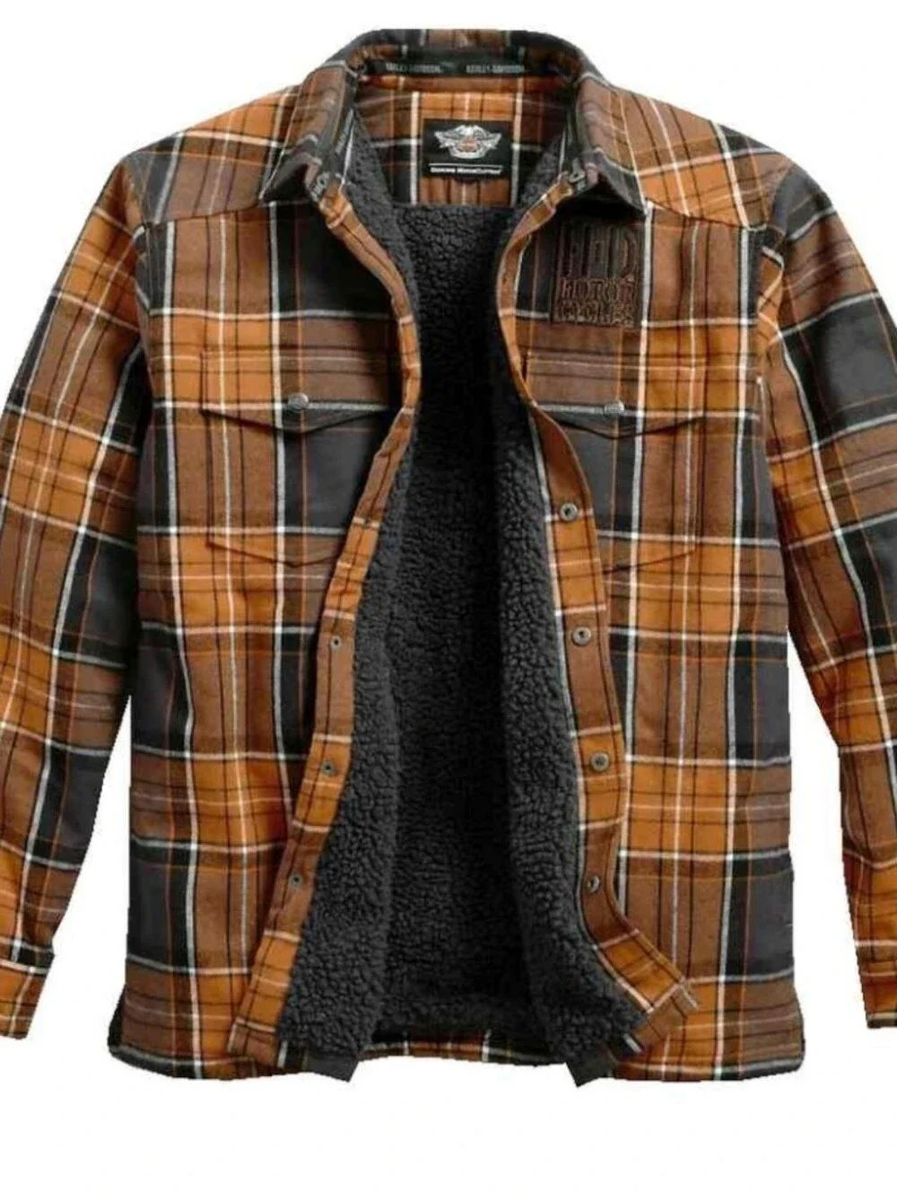 Harley-Davidson Sherpa Lined Plaid Shacket Jacket Handwarmer Pockets Heavyweight
